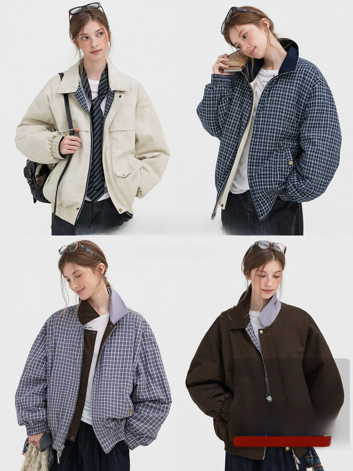 

Double-Sided Wear Thiened Warm Wellington Jaet Cotton Outerwear Women's Plaid Retro Boy Color Blo Briti Sle Coat
