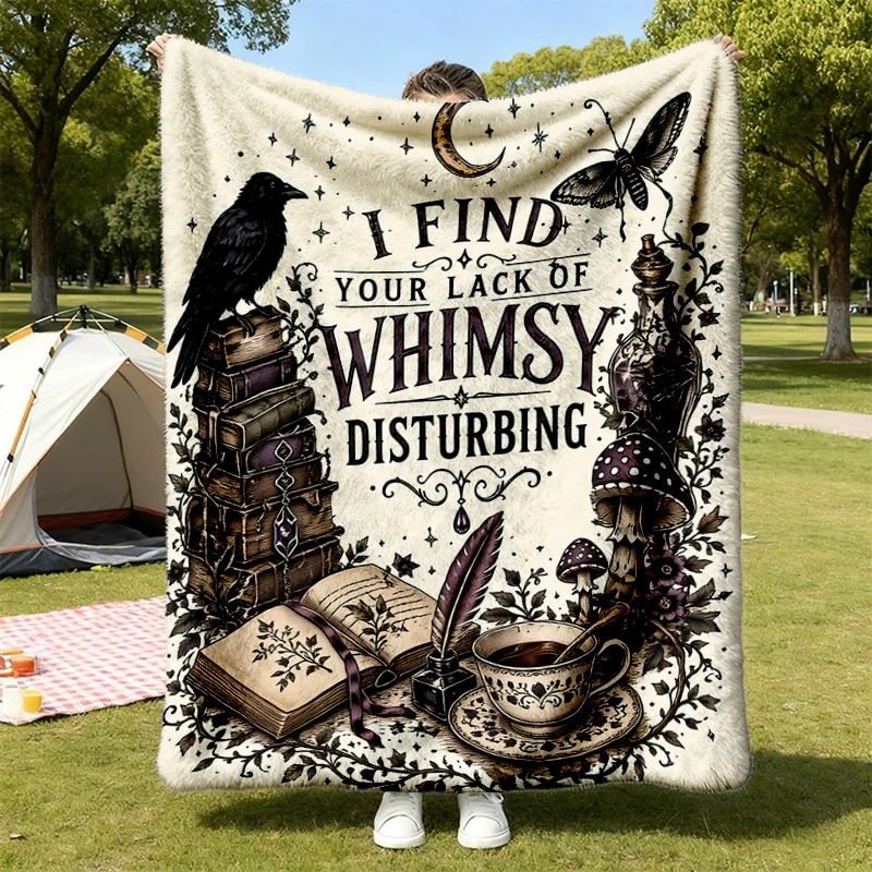 I Find Your Lack of Whimsy Disturbing Flannel Throw, Gothic Witchy Cozy Blanket, Dark Cottagecore, Lack of Whimsy Crow F
