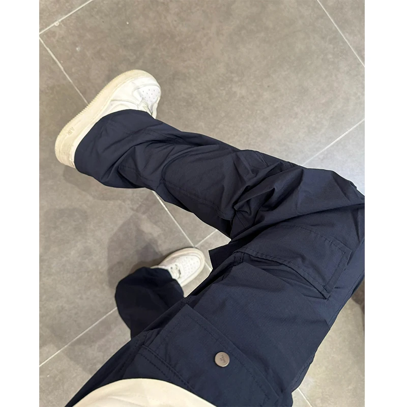 

Американские ретро-брюки прямого кроя темно-синего цвета для женщин, легкие, повседневные, летние, для работы, в стиле кэжуал, больших размеров