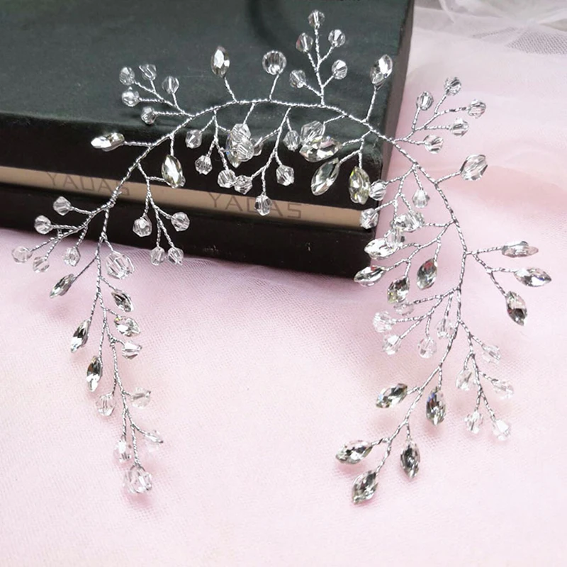 Kristall Stirnband Braut Hochzeit Haarschmuck Perle Strass Silber Farbe Blume Haar Kamm Clips für Frauen Diademe Schmuck