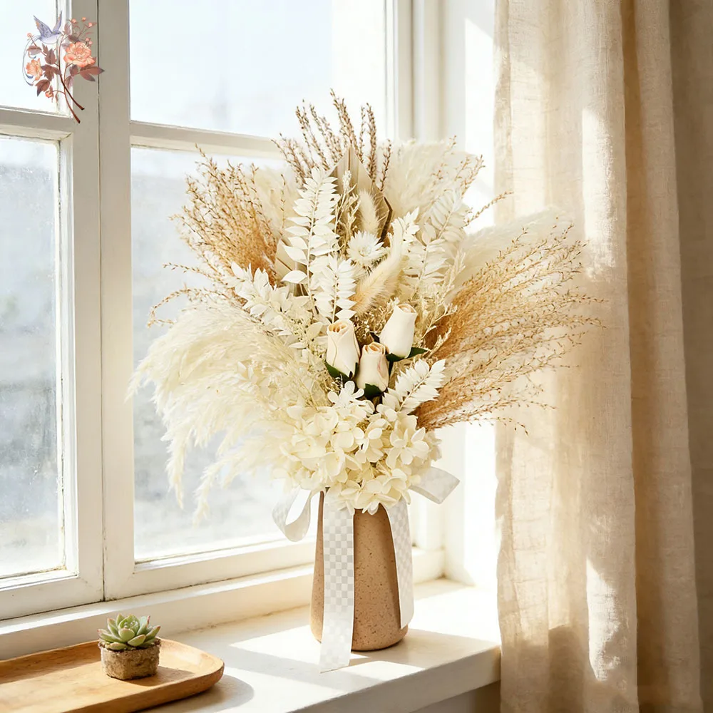 

Natural Dried Pampas Grass Flower Bouquets Aesthetic Room Decor Nordic Style Home White Reeds Palm Leaves Bunch Wedding Supplies