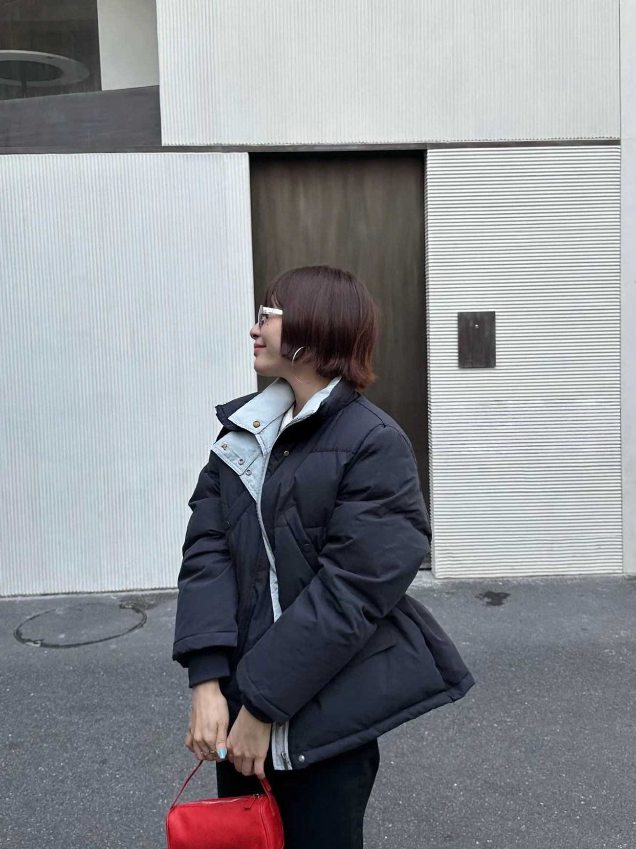 

Faionable лоскутный цветной приталенный крой с высокой талией и воротником-стойкой вниз, Новое поступление, зимняя коллекция Monkey Studio