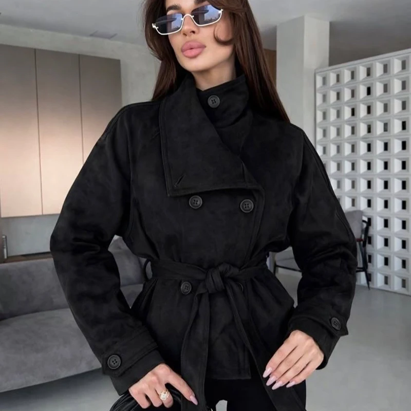 Women's Coat  Autumn Winter 2026 New Fashion Warm Belt Coat for Women Personality Elegant Chic Thicken Women Outerwear