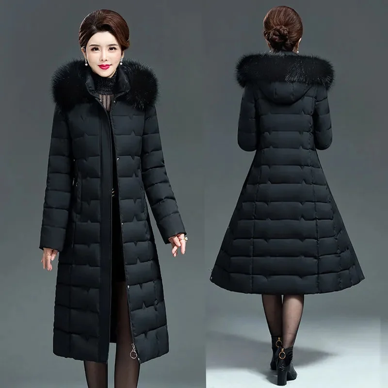 20203 NEW Middle-aged Womens Down Cotton Coat Winter Long Warm Quilted Cotton Jacket Female Casual Hooded Parka Overcoat  6XL