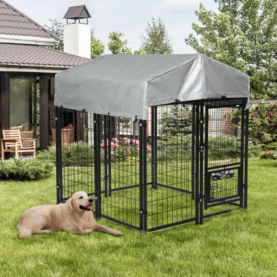 

Heavy Duty Dog House Dog Pen with Roof Reversible Feeding Door Stainless Steel Feeding Bowls Dog Fence Cage for Small to Large