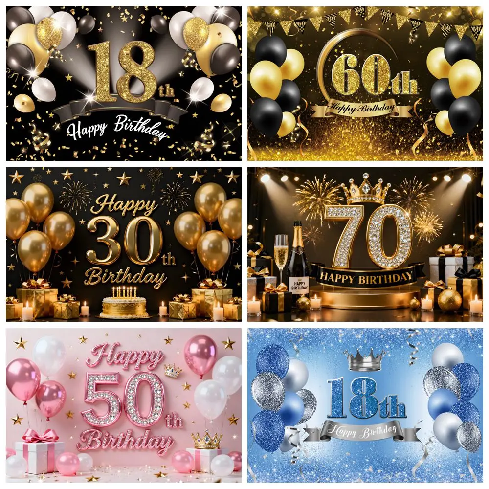 Backdrop Dekorasi Pesta Ulang Tahun Balon Glitter Anak Dewasa Ulang Tahun Kustomisasi Latar Belakang Fotografi Banner Studio Foto