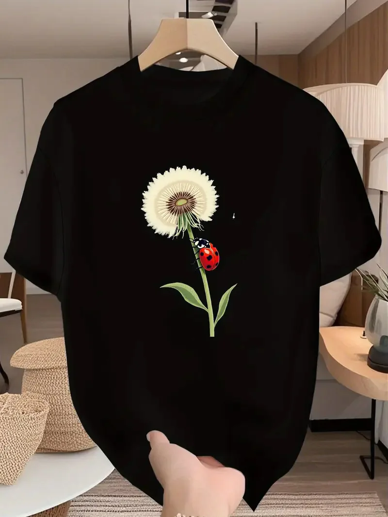 2026 New Summer A New Best-selling Short-sleeved T-shirt for Women's Wear with Printed  Plant Flowers Aesthetic Streetwear Tops