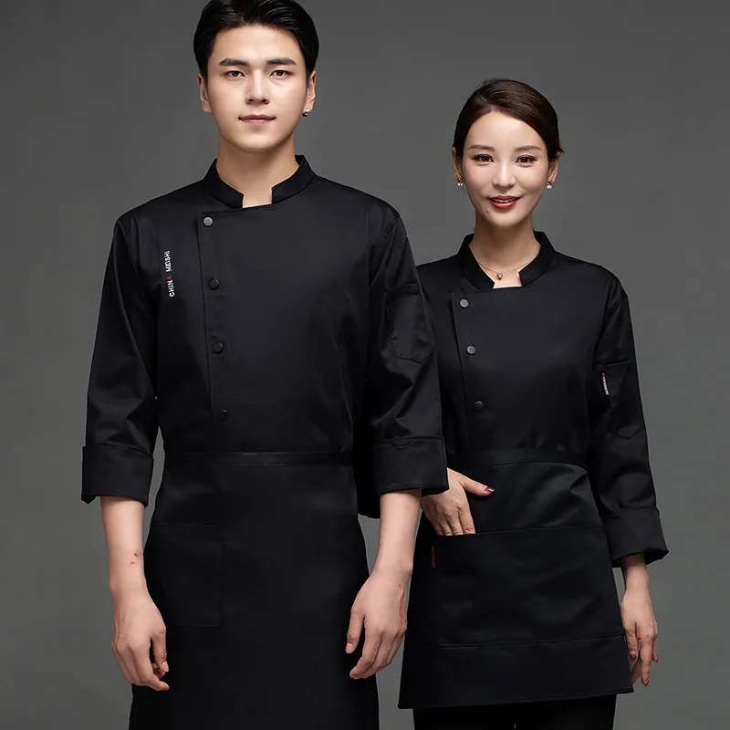 Chef Overalls Printing Hotel Chef Uniform Long Sleeve Breathable Meal Fast Food Restaurant Hall Kitchen Tooling plus-Sized Unifo