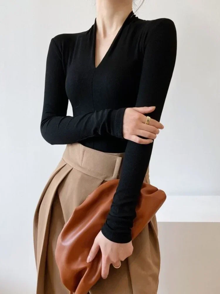 V-neck Slim Shirts Long Sleeve Top Beautiful Women's Elegant Blouses Solid Sexy Camisole Spring Blouses for Women Fashion 2026 view 2
