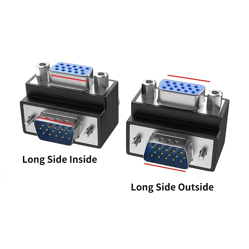 VGA 3+9 Adapters 90 / 270 Degree Bend Male to Female 15 Pin Connectors L-type Serial Port D-Sub 15 Converters