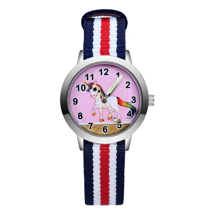 Montre arc-en-ciel en cuir à quartz pour enfants, bande dessinée, bracelet en nylon, marque haut de gamme, vente en gros d'usine, étudiants, filles, garçons, enfants, mode, nouveau