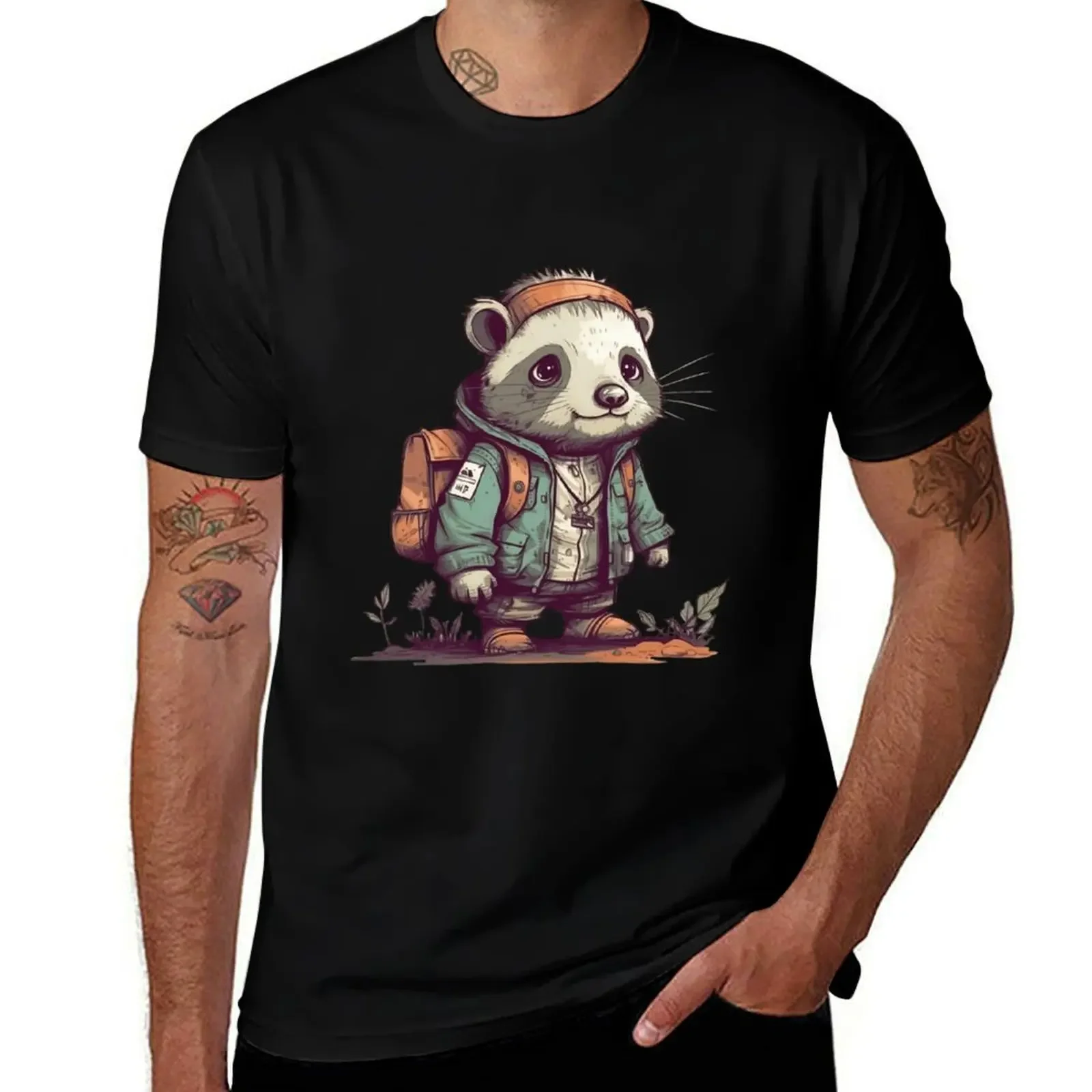 Cute raccoon in post-apocalypse T-Shirt anime clothes anime vintage clothes designer t shirt men