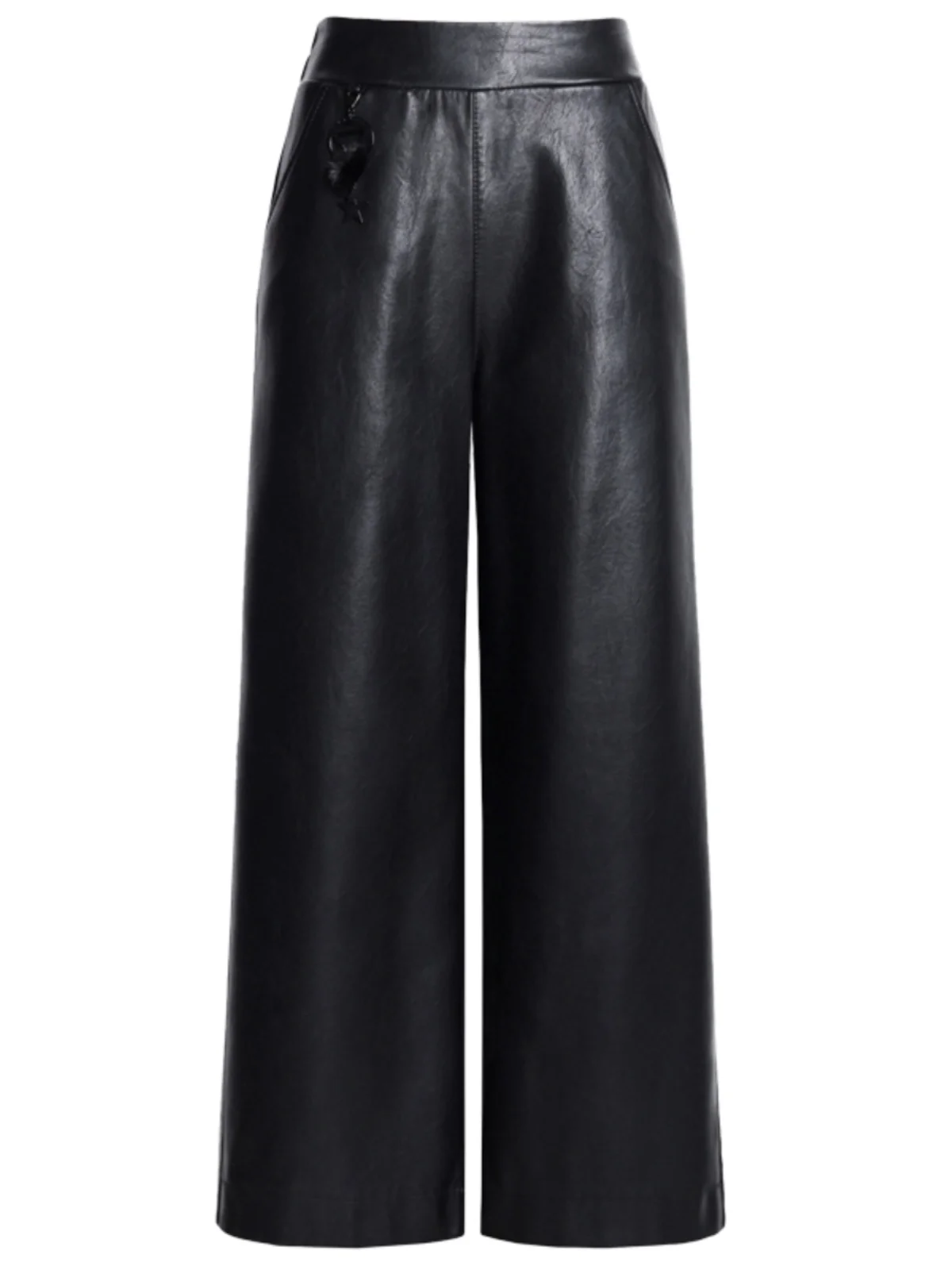 Spodnie damskie z wysokim stanem, szerokie nogawki, casualowe, ze skóry PU, długie spodnie na jesień i zimę, proste spodnie.