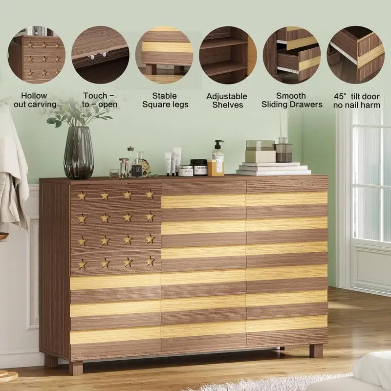 خزانة جانبية للبوفيه مقاس 55 بوصة - مساحة تخزين مطبخ متعددة الاستخدامات مع حرفية منحوتة يدويًا، تتميز بدرجين و3 أبواب، #6