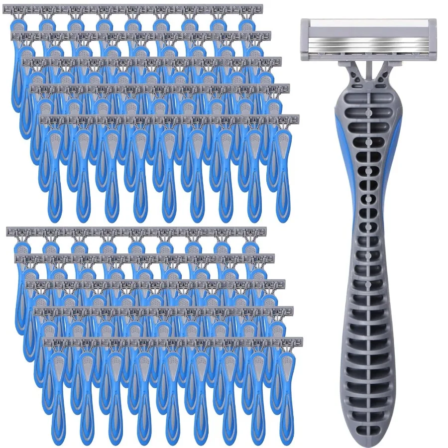 

90 шт. одноразовые бритвы для мужчин с 3 лезвиями и длинным лезвием для чувствительной кожи, идеально подходят для гостиничного спа и путешествий, оптовая упаковка