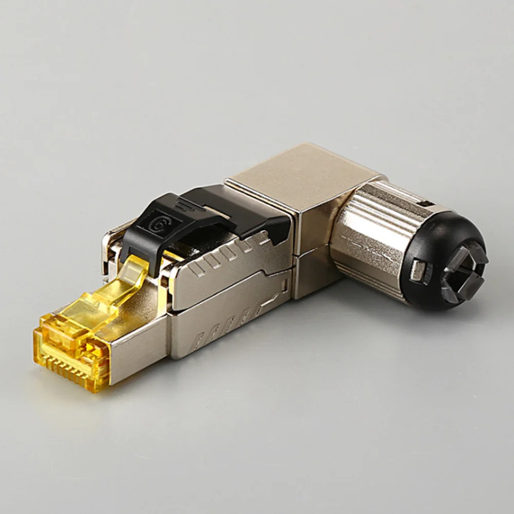 A56X 2 قطعة RJ45 كامل محمية سبائك الزنك المكونات الميدانية 90 درجة بزاوية CAT8 STP المجال إنهاء موصل نوع بلا أدوات