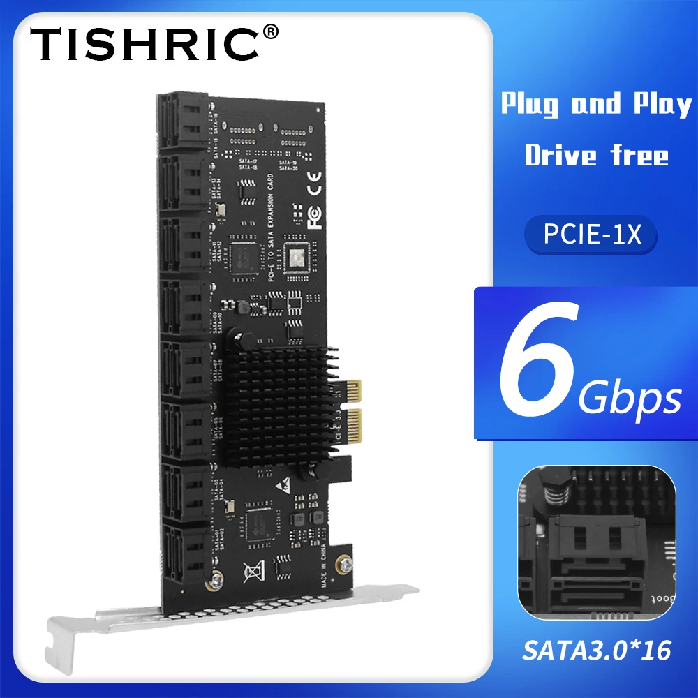 

TISHRIC PCIE 1X To 16 Port Sata Expansion Card Converter PCIE 3.0 Splitter Compatible With X4 X8 X16 Graphics Interface