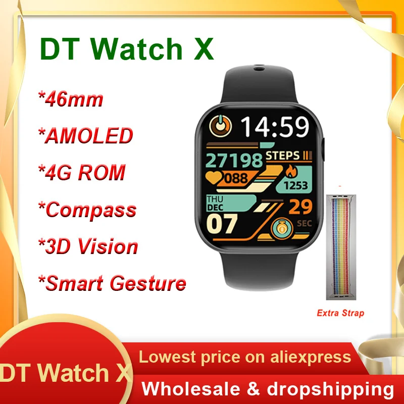 AMOLED DT Watch X Smart Watch 4GB ROM ChatGPT BT Call Compass Games Smart Gesture 3D Vision DT Watch 10 Smartwatch Men Women