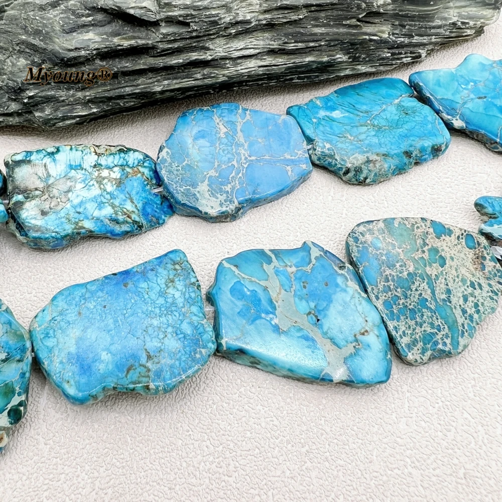 9-11PCS Large Freeform Blue Imperial Jaspers Stone Slice Pendant Beads MY230713