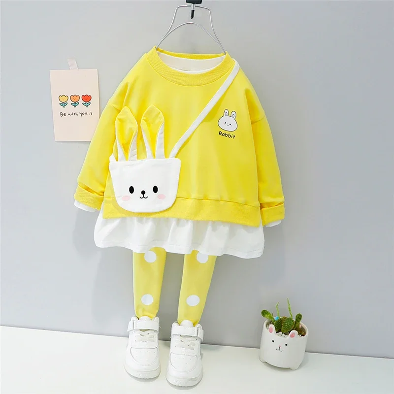 Baby Girls Clothing Sets Spring Autumn Children Cartoon Rabbit T Shirt Pants Toddler Infant Outdoor Kids Vacation Outfit