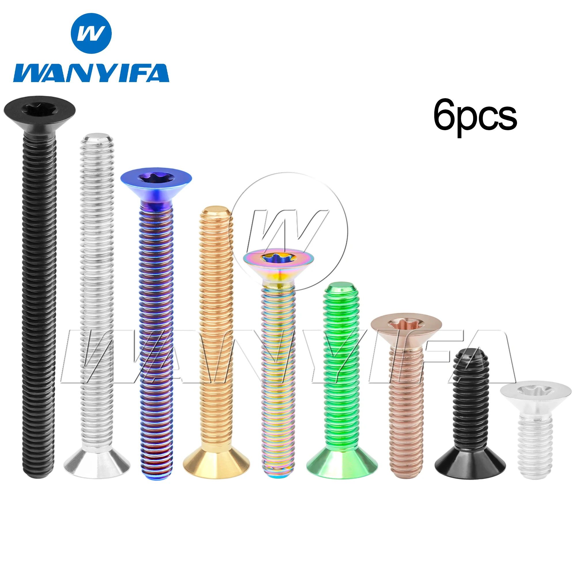 WANYIFA 6pcs Titanium Bolts M6/M8x10 12 15 20 25 30 35 40 45 50 55 60 65 70mm Countersunk Torx Head with 