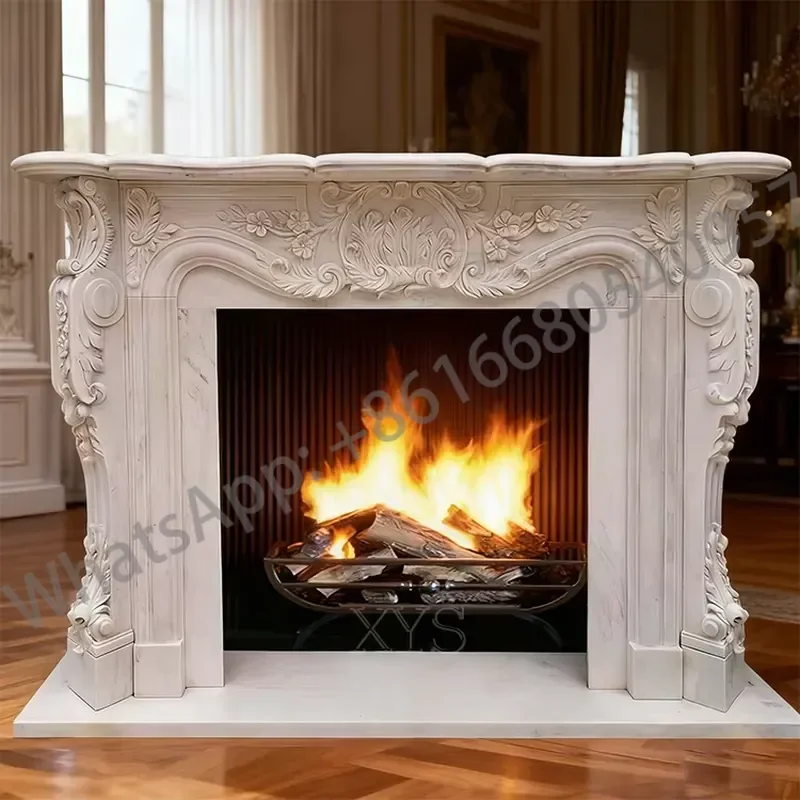 French-designed Modern White Marble Fireplace Mantelpiece Freestanding Living Room Bedroom Hotel Apartment Villa Decoration