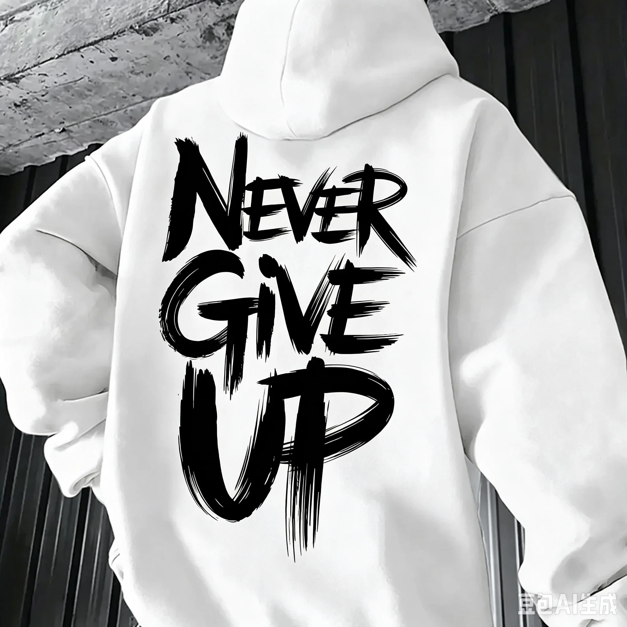 Street Fashion Men's Hooded Sweatshirt for Autumn/winter Slogan: Never Give Up! Letter Print for Perfect Casual Outfit