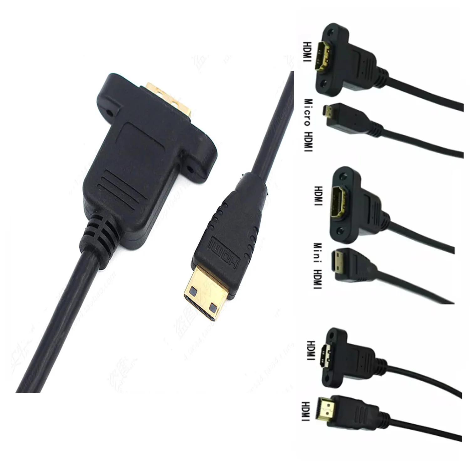 Micro&Mini HDMI-Compatible Male to HDMI Micro HDMI Female Extension Connector Screw Lock Panel Mount HD AV Camera Cable 1FT