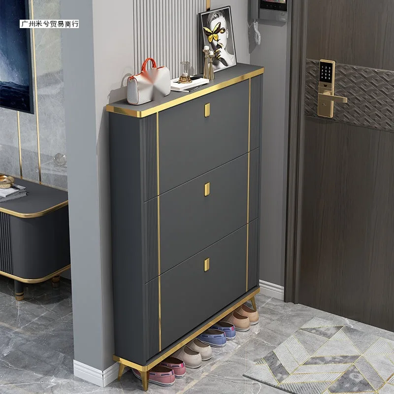 Ultra thin shoe cabinet, light luxury, thin flip bucket, household doorstep diagonal insertion foyer cabinet, solid wood