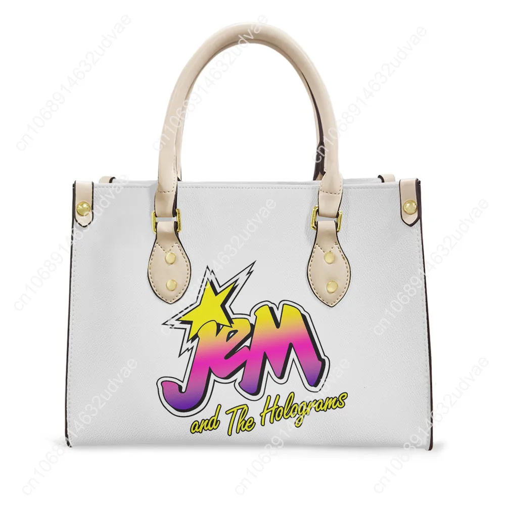 Jem and The Holograms Tote Bag Purse Womens Mens High Quality Personalized Text Image PU Leather Handbag Shopping Gift Bags