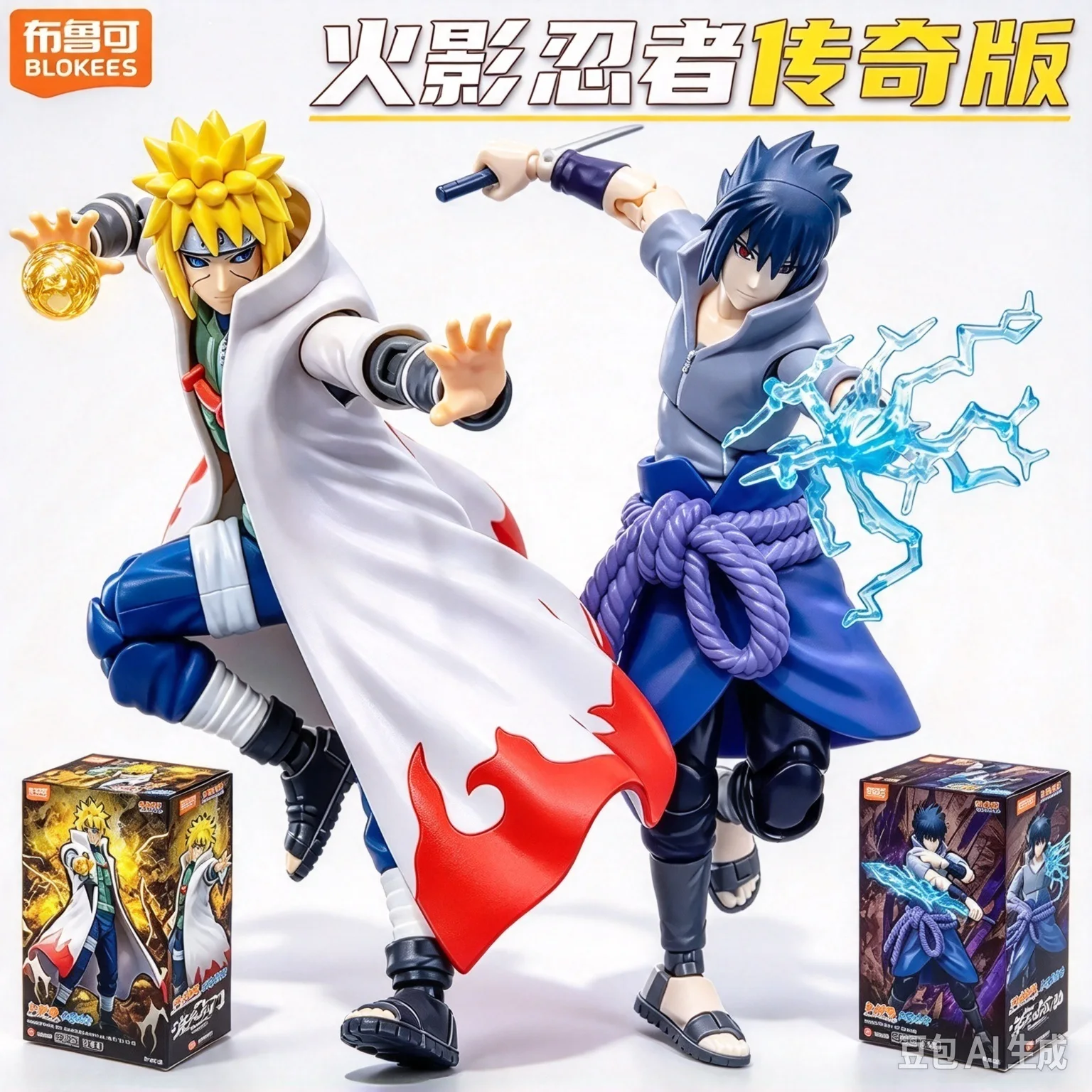 Original Blokees Naruto Series Namikaze Minato Assembly Model Figure Trendy Collectible Desktop Display Toy Fans Christmas Gift