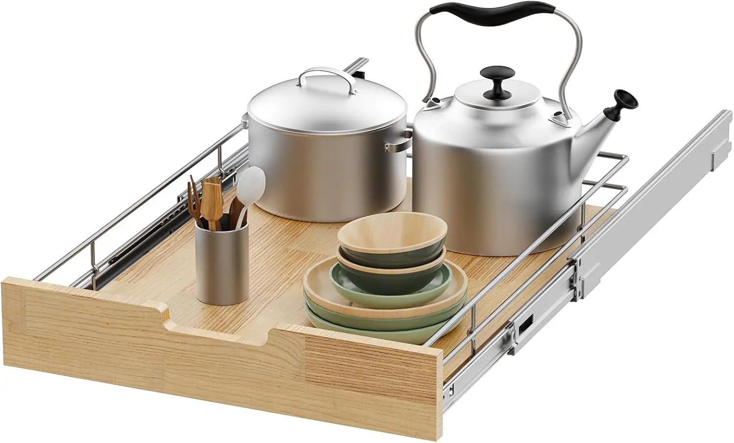 

Pull Out Cabinet Organizer,Heavy-Duty Slide Out Shelf, Wood And Wire Basket, Pull Out Drawer for for Kitchen Under Sink Space