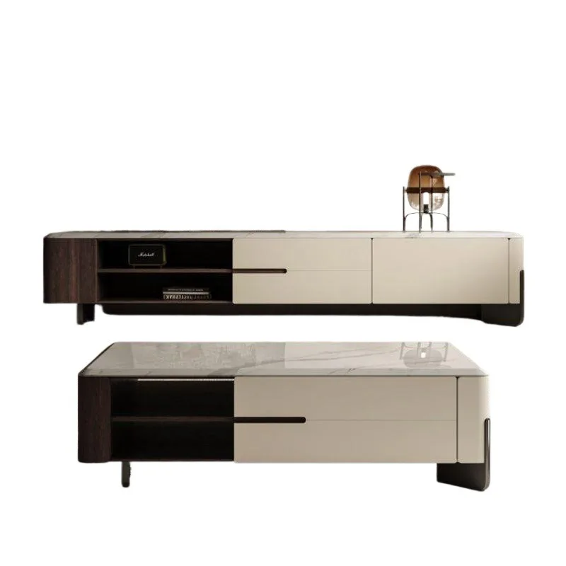 Wabi-sabi coffee table TV cabinet, combination living room marble high-end Italian modern designer storage cabinet