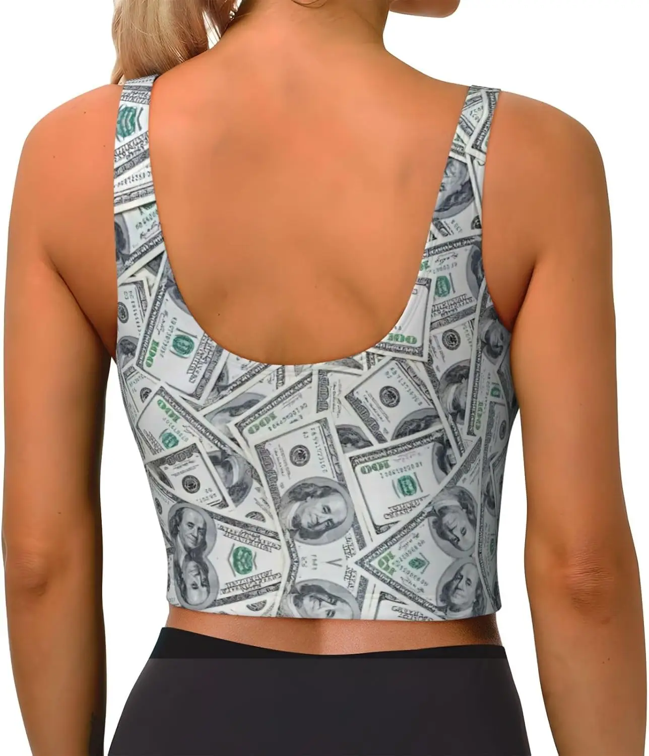 Funny Dollar Money Print Sports Bra For Women, Seamless Sports Bras Vest, For Running Workout Bra Yoga Bra