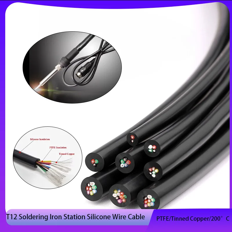 

1/5/10m T12 Soft multi-core silicone welding table handle wire, heat-resistant tin plated copper PTFE silicone wire