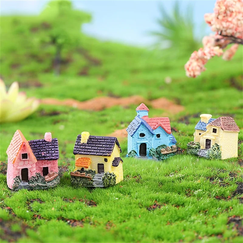 Casa miniatura para Modelo Paisagem, Resina Figurine Ornamento, Jardim Bonsai Cenário, Artesanato Decorativo Toy, Cottage Acessórios, 5pcs