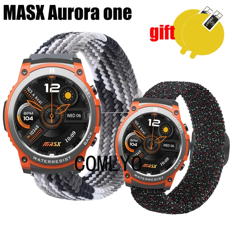 3in1 For MASX Aurora one Strap smart watch Band Nylon Belt Adjustable Soft Wristband Bracelet Screen protector film