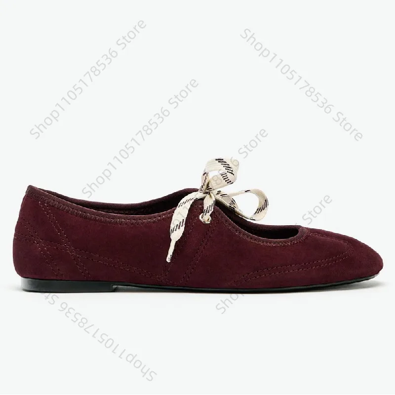 Immagine 5: Scarpe Mary Jane con punta tonda e lacci in pelle scamosciata da donna Scarpe casual comode e poco profonde Suola morbida Nuove calzature autunnali Ballerine di marca da donna