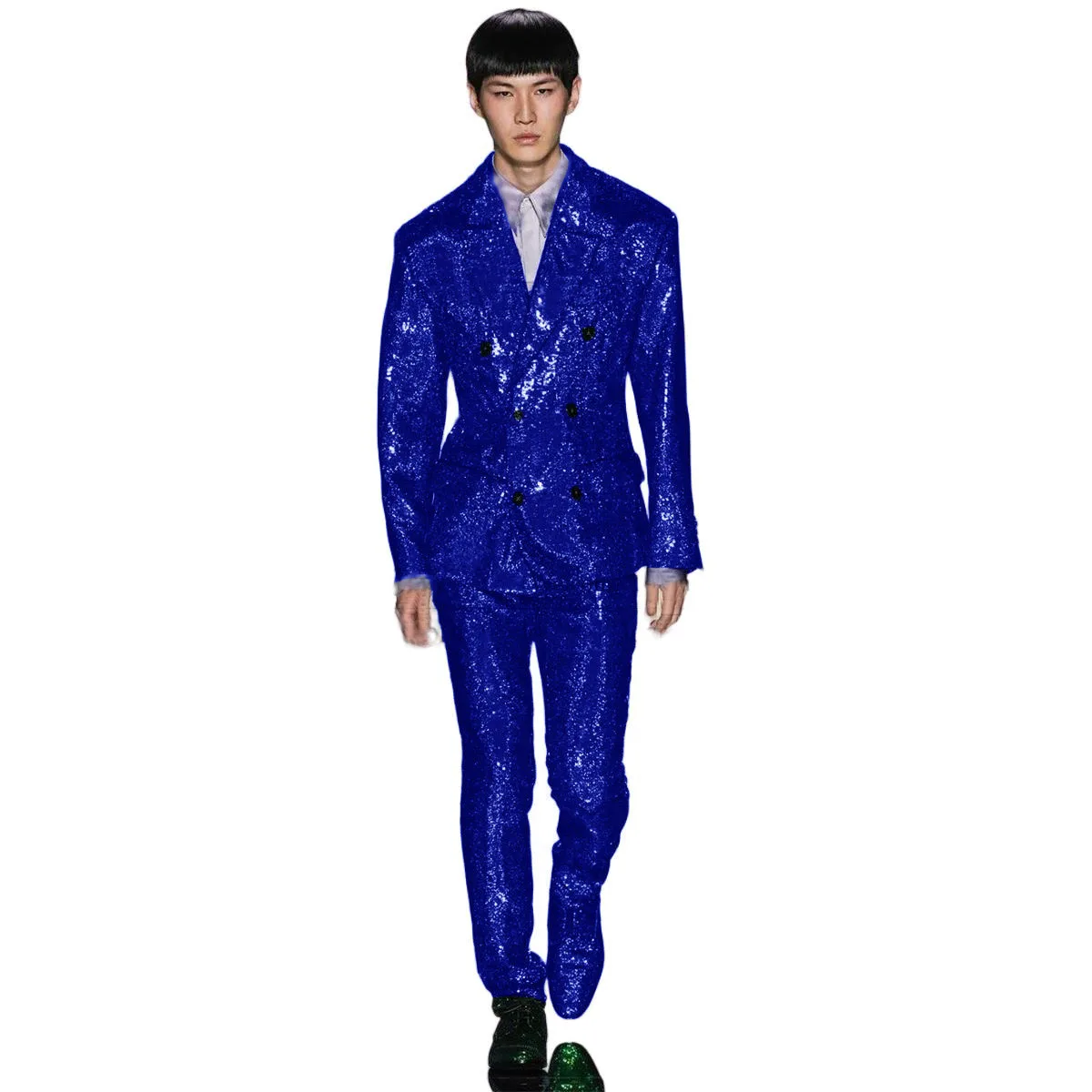 

Royal Blue Shiny Sequins Men Suit Double Breasted Wedding Groom Tuxedo 2 Pieces Sets Male Prom Blazers Pant Terno Masculinos