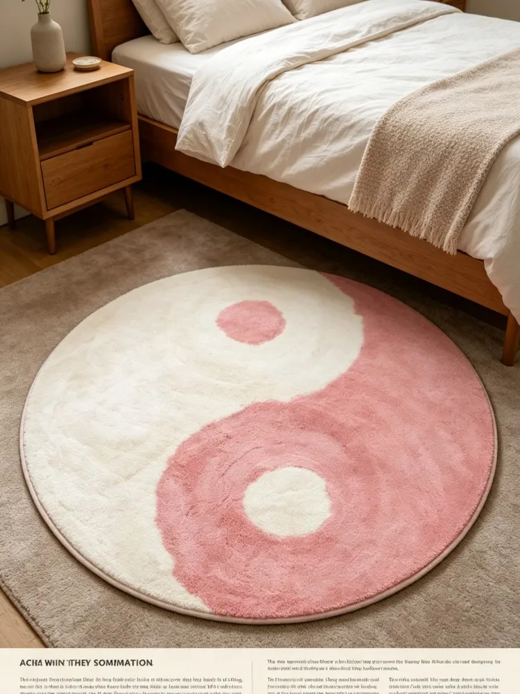 New Arrival Pink White Yin Yang Round Rug Soft Non-Slip Bedroom Carpet