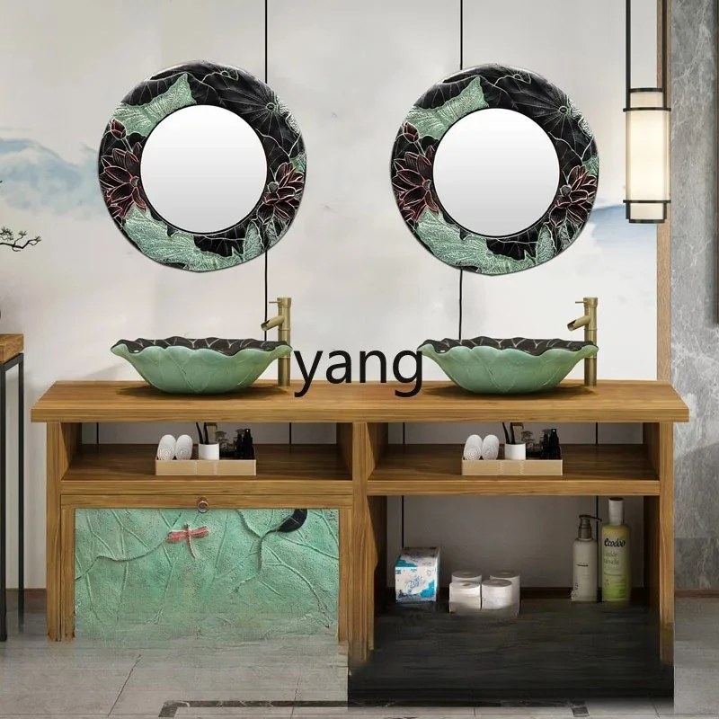 CX1 Chinese antique solid wood elm face wash basin cabinet washstand toilet bathroom cabinet