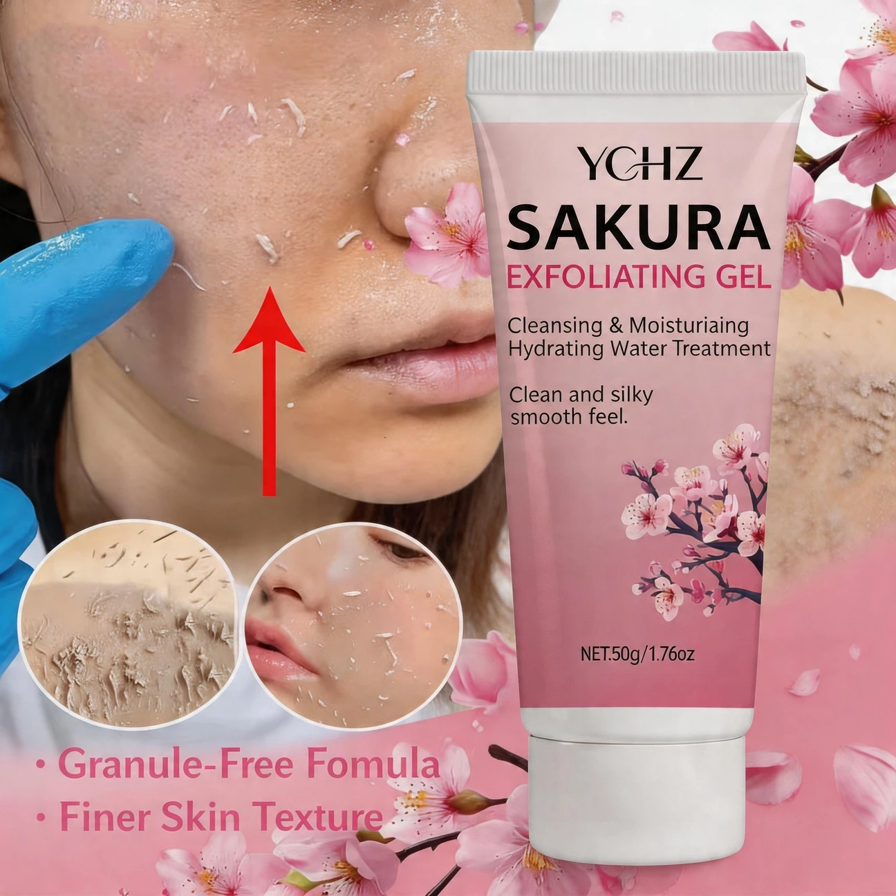 Sakura Exfoliating Cleansing Gel, a Gentle, Hypoallergenic Formula That Deeply Cleanses Without Leaving Residue or Clogging Pores Suitable for All Skin Types, 50g