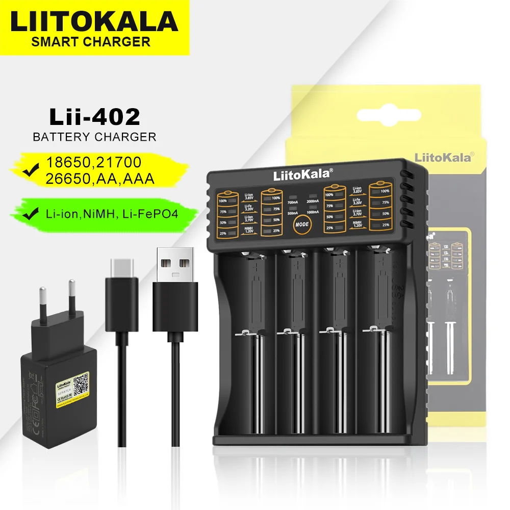 Liitokala Lii-402 Lii-202 Lii-100 Lii-S2 Lii-S4 Lii-S6 3.7V 3.2V 26650 16340 18650 18500 NiMH lithium battery charger+5V 2A