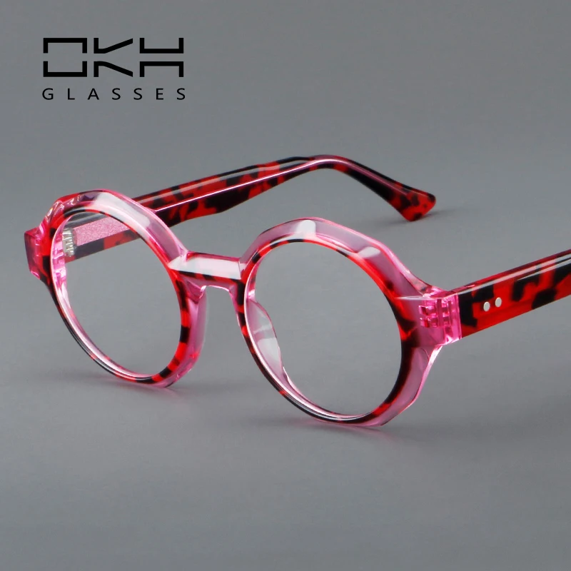 OKH New Round Diamond Slicing Plate Glasses Frame Fashion Women's Retro Literature Glass Frame Flat Mirror Presbyopia Mirror B41