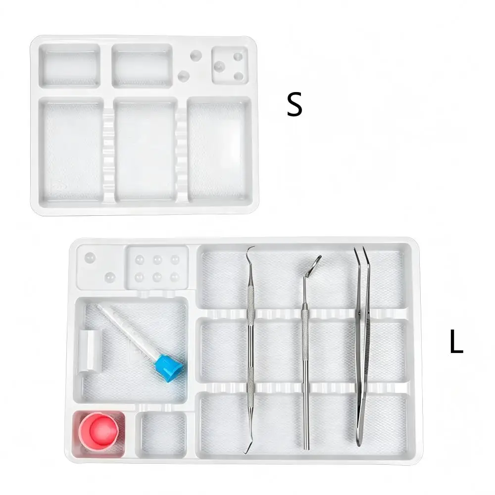 10Pcs Dental Disposable Surgical Instrument Tray White Plastic Separated Holder for Dentist Oral Tools, Large & Small Size