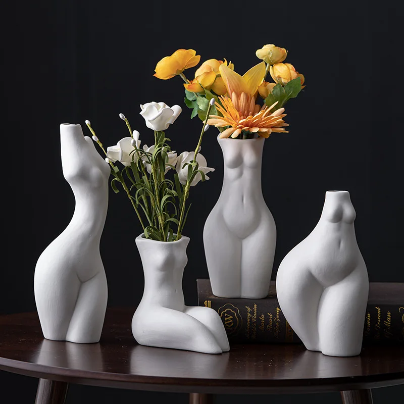 Nordic Nude Figures Vase Human Body Ceramic Vases Bust Character Plant Pots Decorative Flower Arrangement Home Decoration Modern