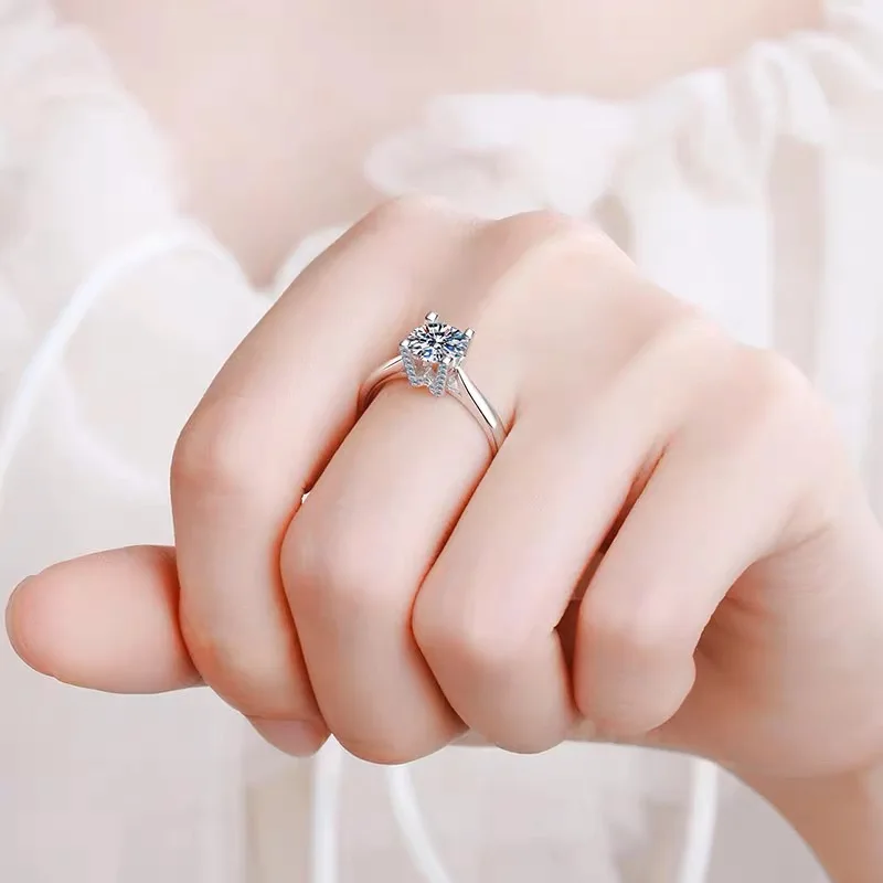 Luxusní 18K bílá zlato kroužky ženy 100% GRA certifikované VVS 1 karát moissanite diamant prsten svatební angažmá pás jemný šperků