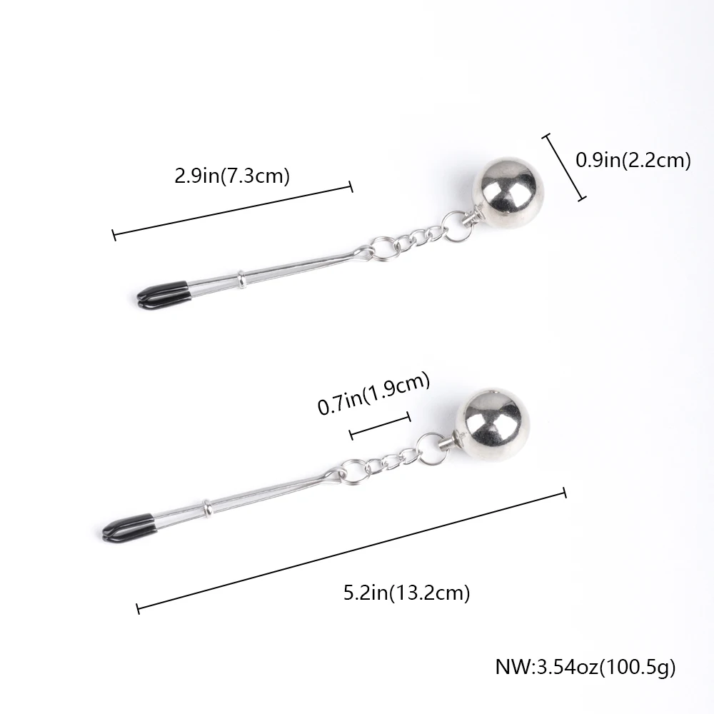 Nipple Clamps Metal Ball with Weights Adjustable Tweezers Clip Silver Breast Clips Adult Sex Toys for Women and Couples Pleasure