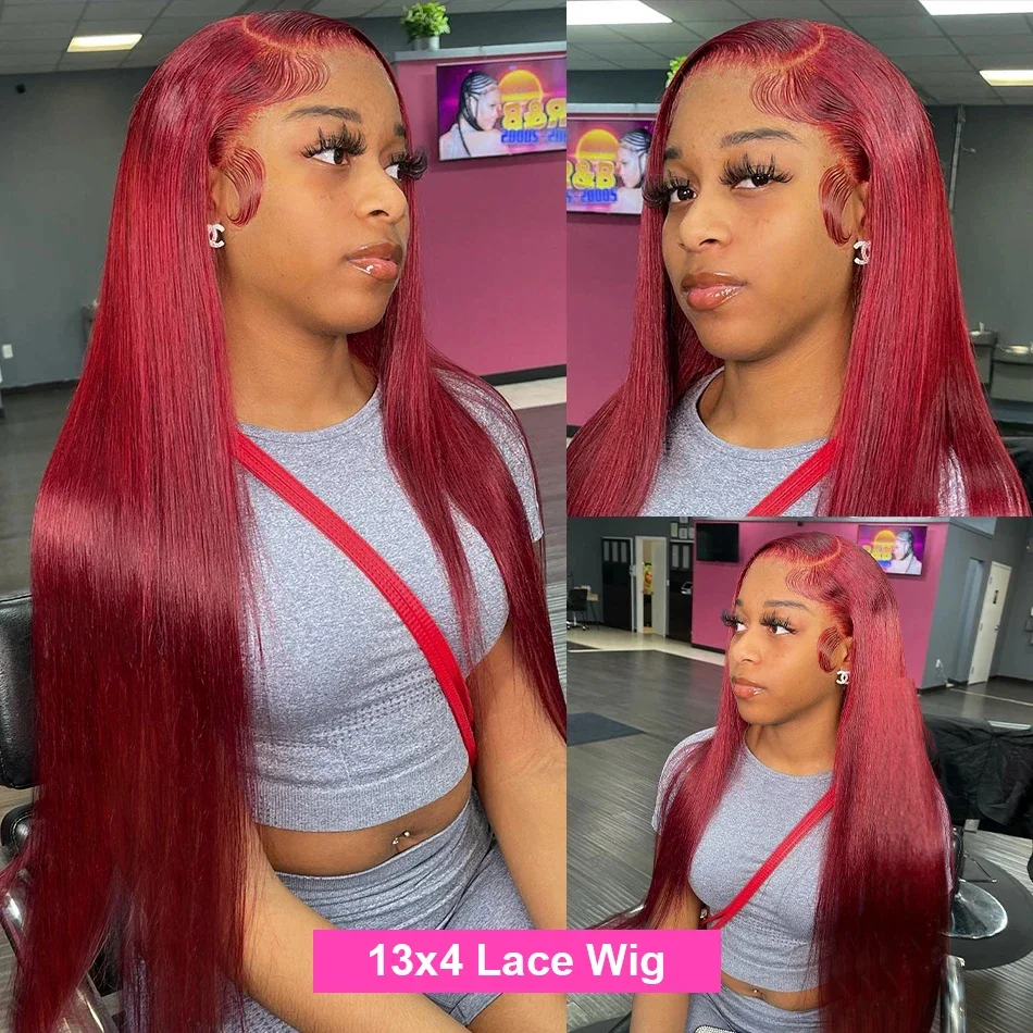 13x6 العظام مستقيم 99j بورجوندي 200 الكثافة HD الدانتيل الشفاف عذراء الشعر البرازيلي السويسري الدانتيل الباروكات الأمامية 100% الشعر البشري