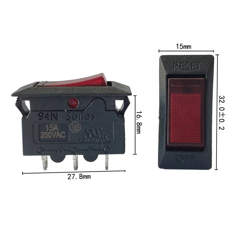 94N Serie 16A Overbelasting Protector Kuoyuh Rocker Switch Stroomonderbreker Voor Power Strip